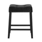 Vera - Set of 2 - 27" Black Velvet Saddle Counter Stools with Tufted Upholstered Seat, Nail-Head Trim, and Durable Wood Legs