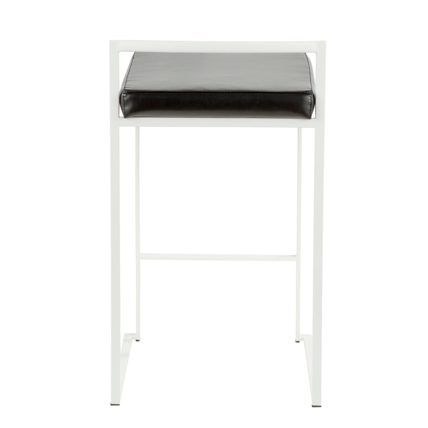 Farrington - Set of 2 - 24" Contemporary Stackable Counter Stools in White with Black Faux Leather Cushion