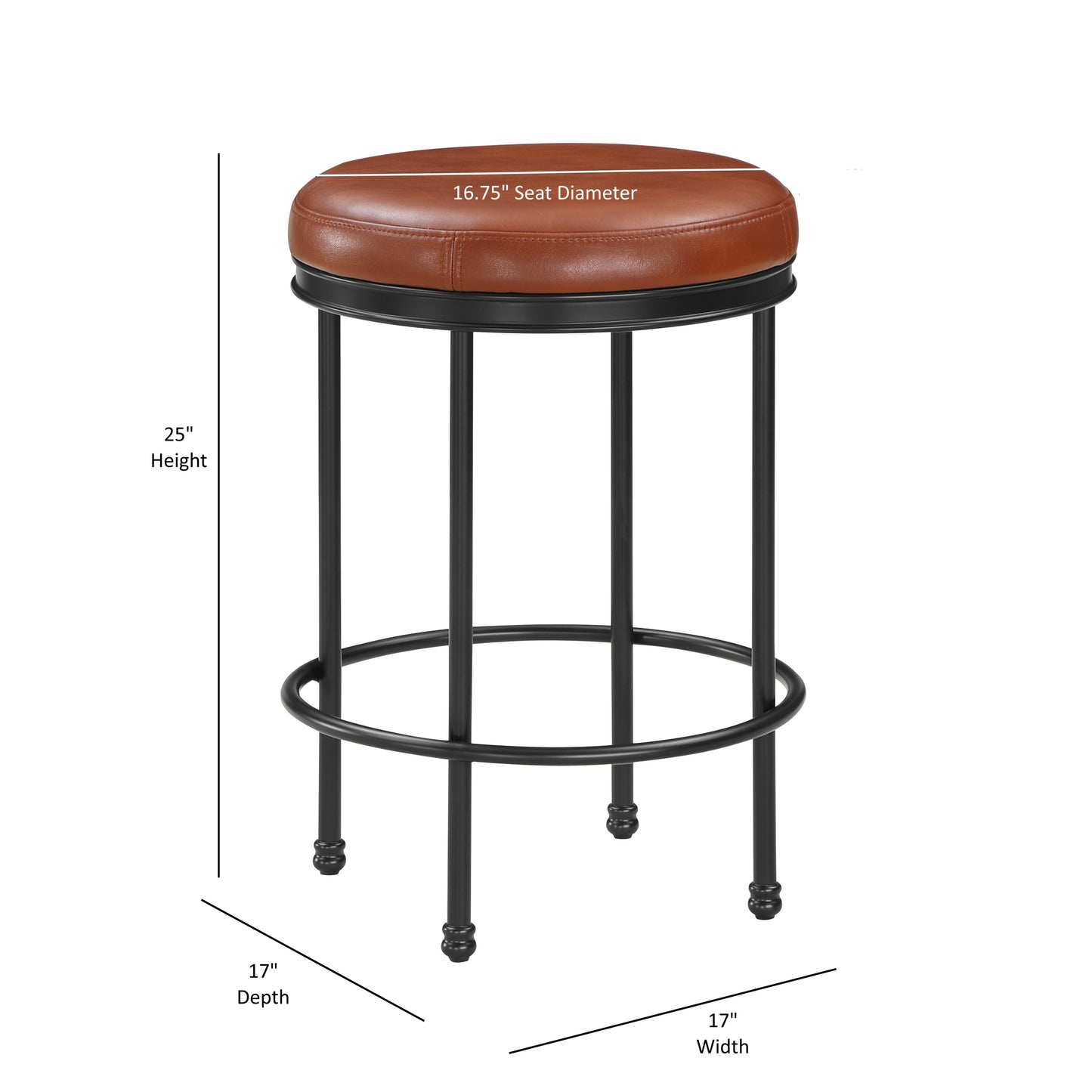 Michal - Set of 2 - 25" Backless Counter Stools with Caramel Faux Leather Seat