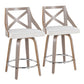 Aureliah - Set of 2 - 27" Swivel Counter Stools with Light Grey Wood, Cream Fabric, and Chrome Footrest