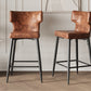 Monice - Set of 2 - 28" Counter Height Bar Stools with Brown Upholstered Polyurethane Leather Seat, Metal Frame, and Footrest for Kitchen Island or Bar Table