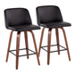 Nexus - Set of 2 - 30" Walnut Wood Counter Stools with Black Faux Leather Swivel Seats