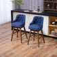 Holmwood - Set of 2 - 28" Navy Linen Swivel Bar Stools with Solid Wood Legs, 360° Counter Height Chairs for Kitchen & Dining Room