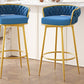 Lyma - Set of 2 - 30" Swivel Counter Height Bar Stools with Hand-Woven Backrest & Gold Metal Legs, Upholstered Velvet Kitchen Chairs in Blue