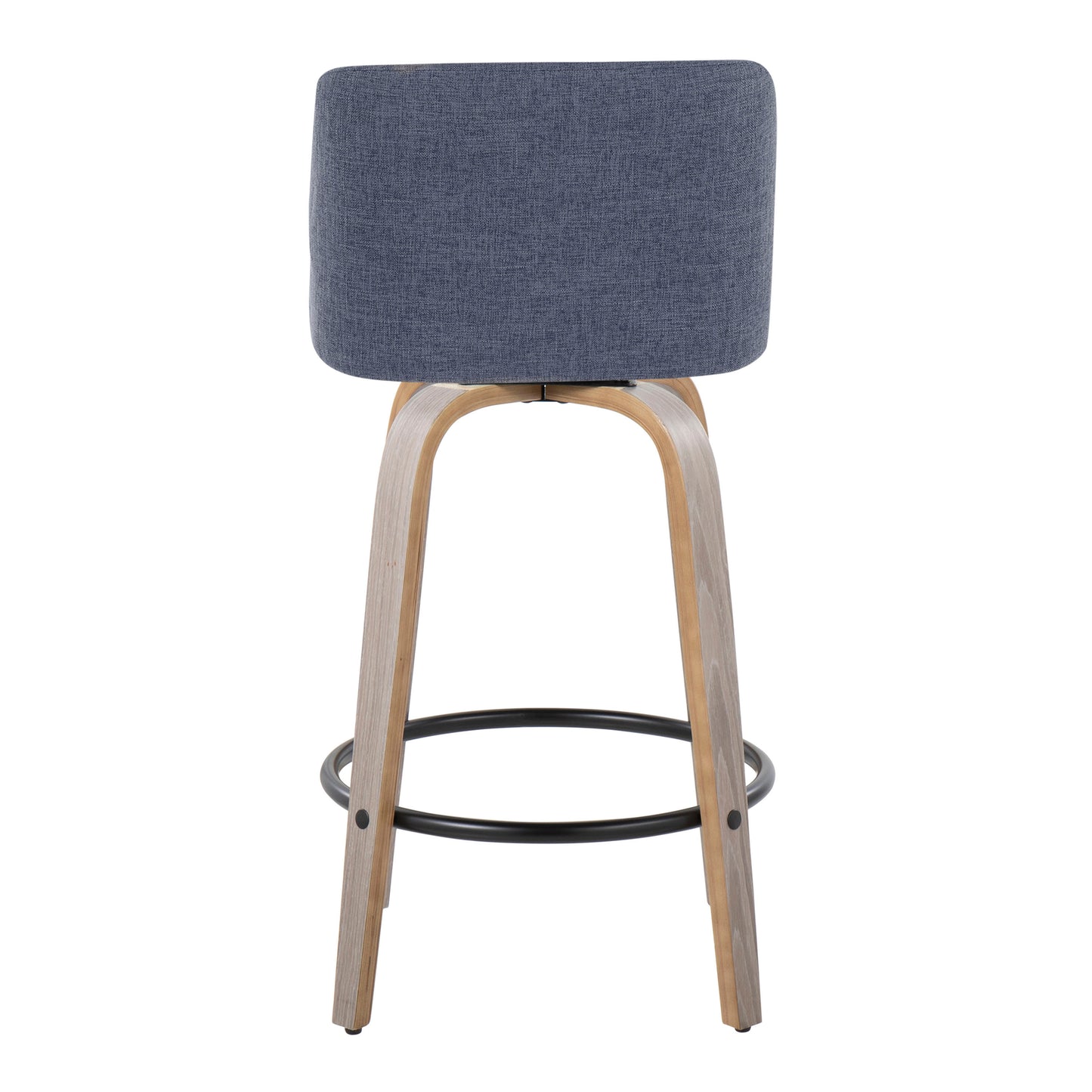 Clovent - Set of 2 - 24" Counter Stools - Light Grey and Blue Fabric Swivel Black Metal Footrest