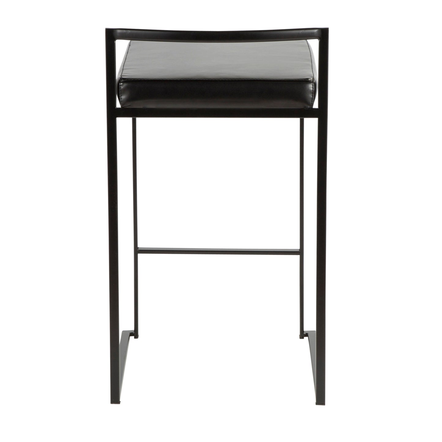 Forestwood - Set of 2 - 24" Black Faux Leather Stackable Counter Stools with Padded Seat