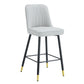 Hamilton - Set of 2 - 29" Light Gray PU Bar Stools with Gold-Decorated Black Metal Legs and Footrest