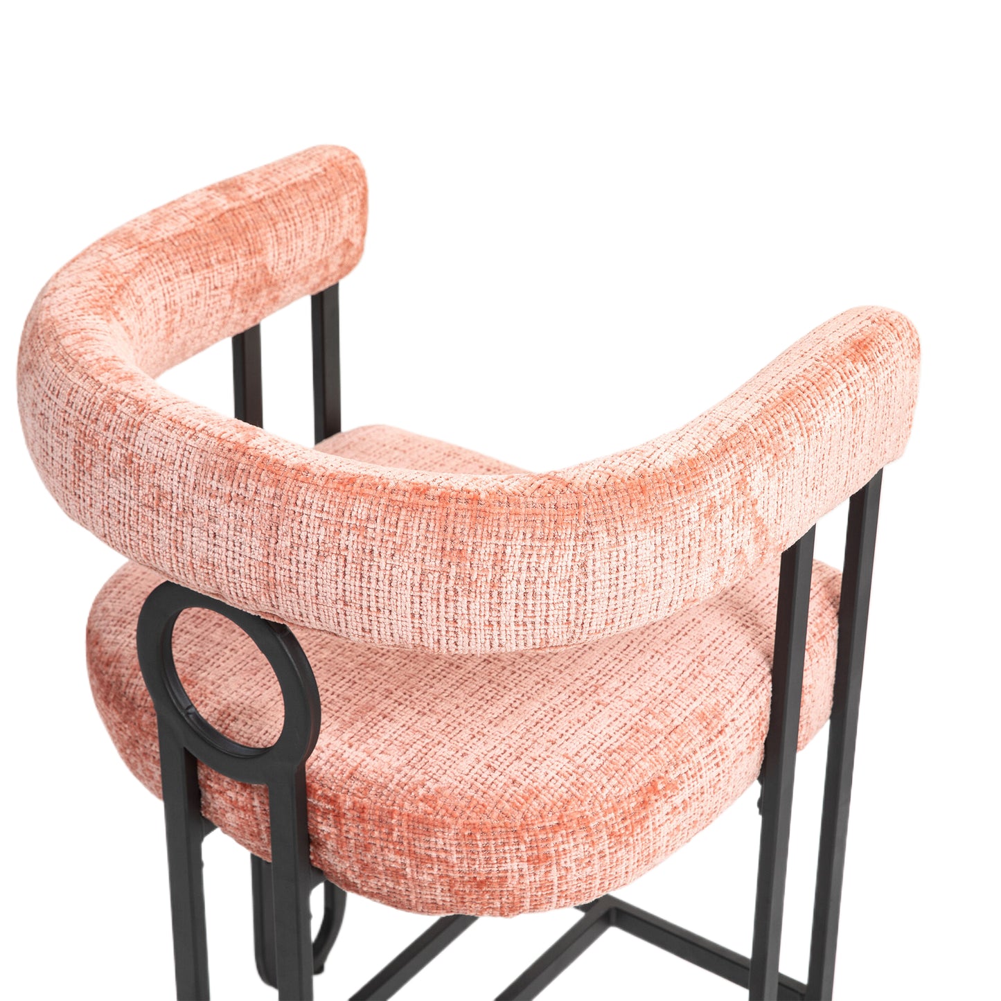 Adelina - Set of 2 - 24" Pink Chenille Bar Stools with Modern Curved Backrest and Black Metal Frame for Kitchen Island, Pub, or Dining Room