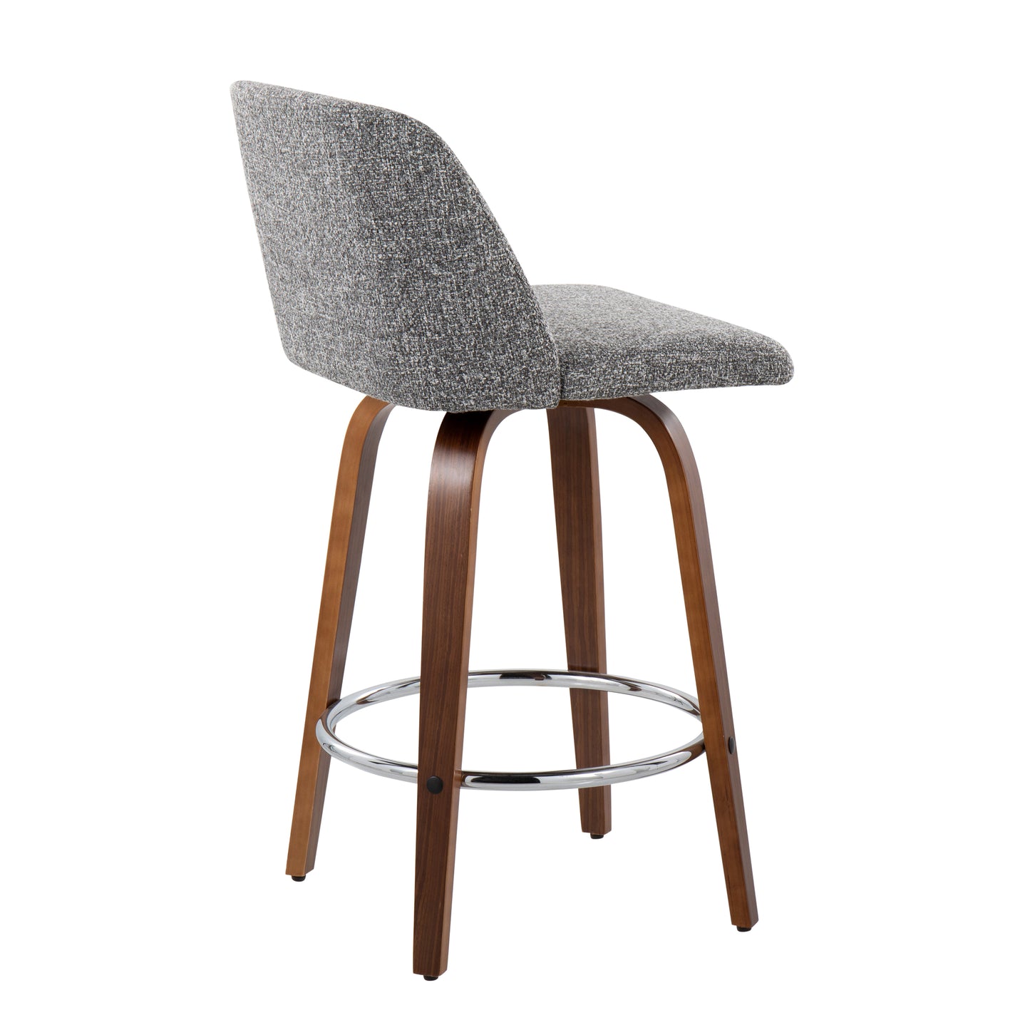 Venitha - Set of 2 - 24" Walnut Wood Counter Stools with Chrome Footrest and Grey Upholstery