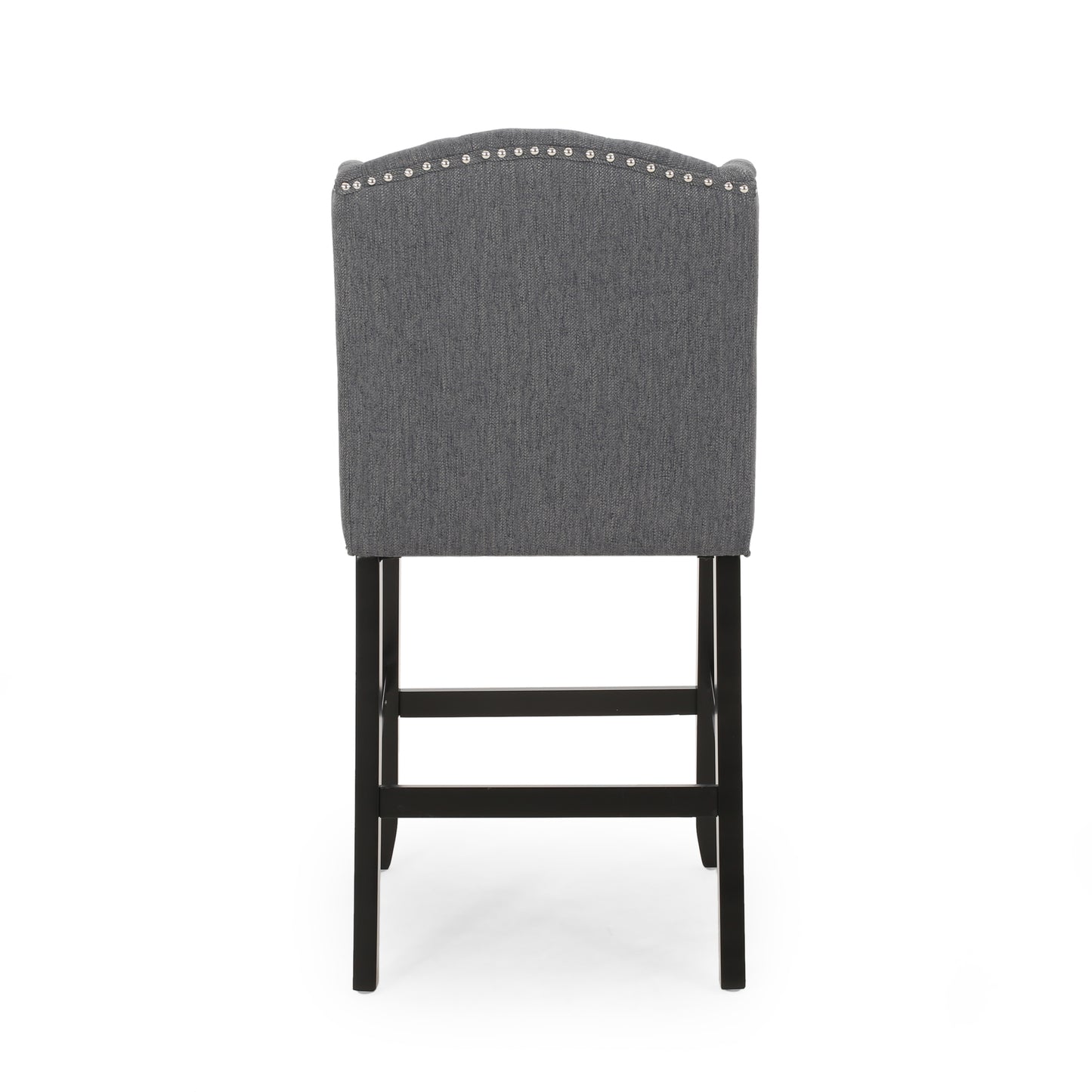 Videssa - Set of 2 - 27" Wingback Counter Stools with Charcoal Fabric & Dark Brown Rubberwood