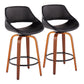 Aurevo - Set of 2 - 24" Walnut Wood Counter Stools with Black Faux Leather Seat and Swivel Mid-Century Modern Design