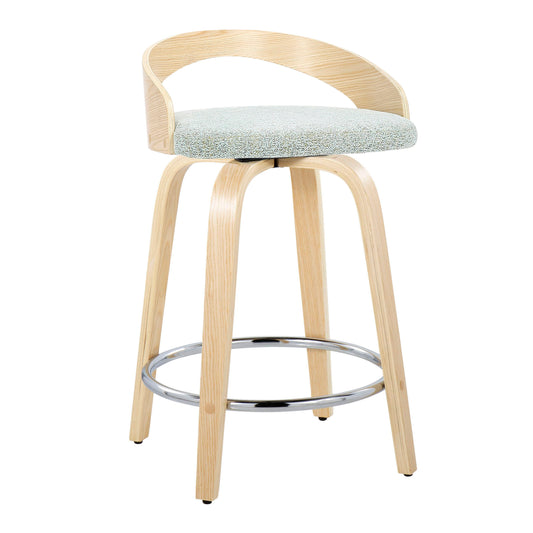 Grisel - Set of 2 - 24" Natural Wood & Light Green Fabric Counter Stools with Chrome Footrest and Swivel Seat by LumiSource