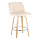 Tarian - Set of 2 - 24" Natural Wood & Cream Faux Leather Swivel Counter Stools with Chrome Footrest