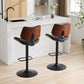 Alessa - Set of 2 - 26" Adjustable Walnut Bentwood & Black Leather 360° Swivel Bar Stools