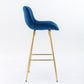 Havrynn - Set of 2 - 30" Blue Velvet Counter Stools with Golden Legs and Chrome Footrest, Modern Design