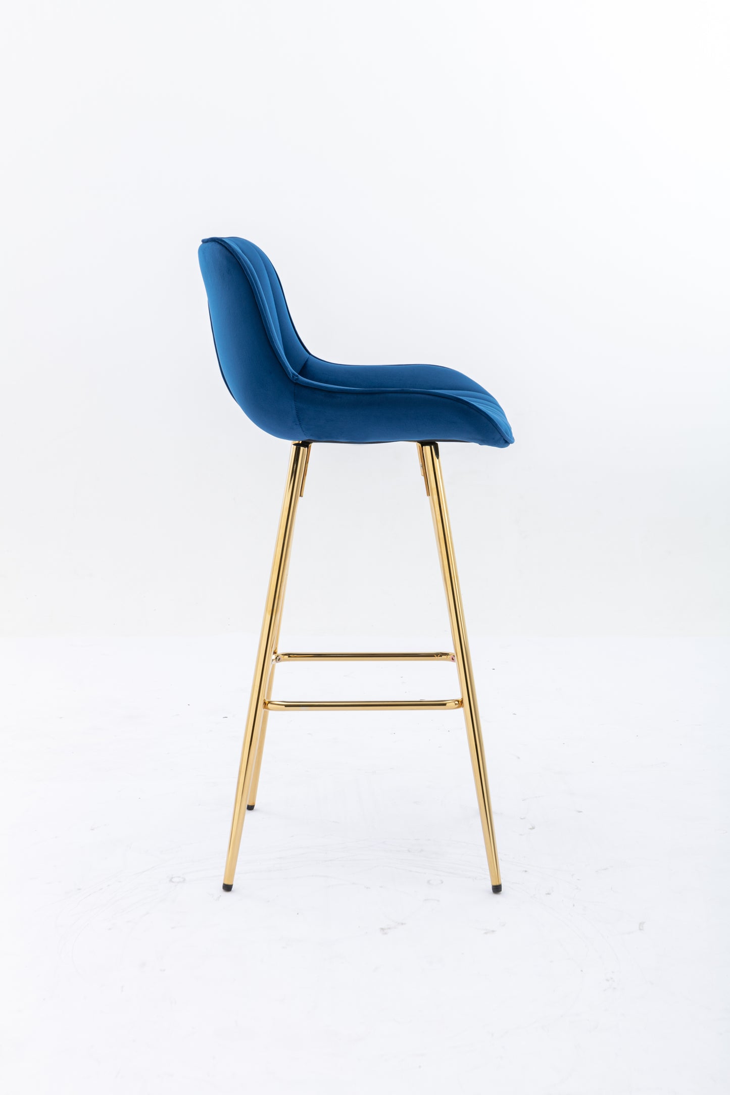 Havrynn - Set of 2 - 30" Blue Velvet Counter Stools with Golden Legs and Chrome Footrest, Modern Design