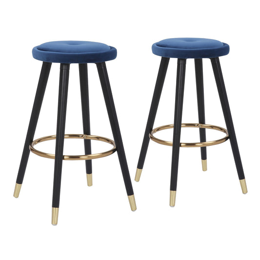 Lythor - Set of 2 - 26" Blue Velvet Counter Stools with Gold Metal Frame