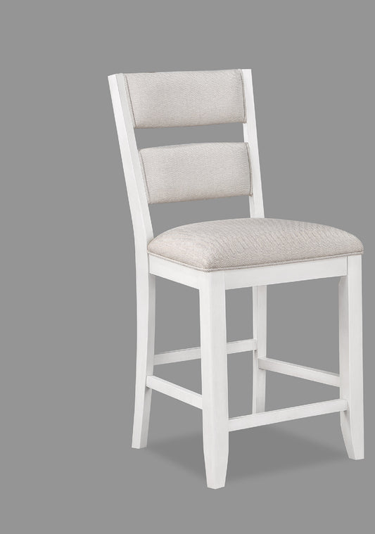 Suzanna - Set of 2 - 24" White Counter Stools with Ladder Back and Cream Cushioned Seats