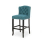 Votani - Set of 2 - 31" Teal Fabric Tufted Wingback Counter Stools with Dark Brown Legs