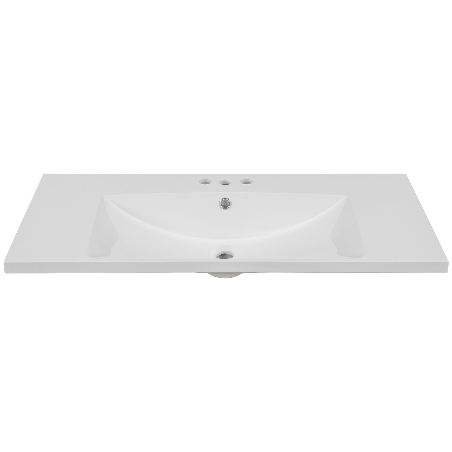 36" Single Bathroom Vanity Top With Undermount Basin, 3 Faucet Holes, Flat Edge - White