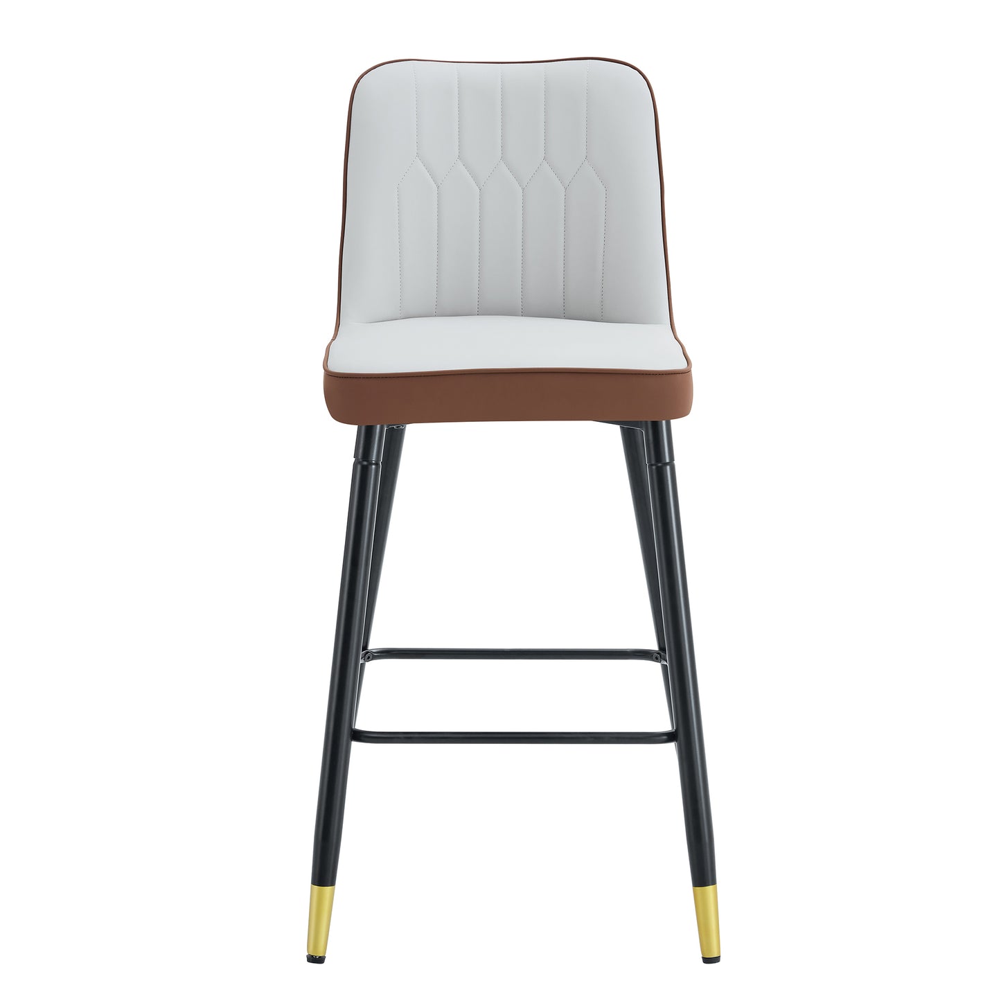 Harlow - Set of 2 - 27" Brown and Light Gray PU Bar Stools with Gold Accents and Black Metal Legs