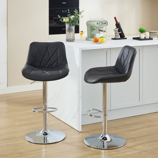 Samsonite - Set of 2 - 30" Black Adjustable Swivel Bar Stools with High Back, Ergonomic PU Leather for Kitchen Island