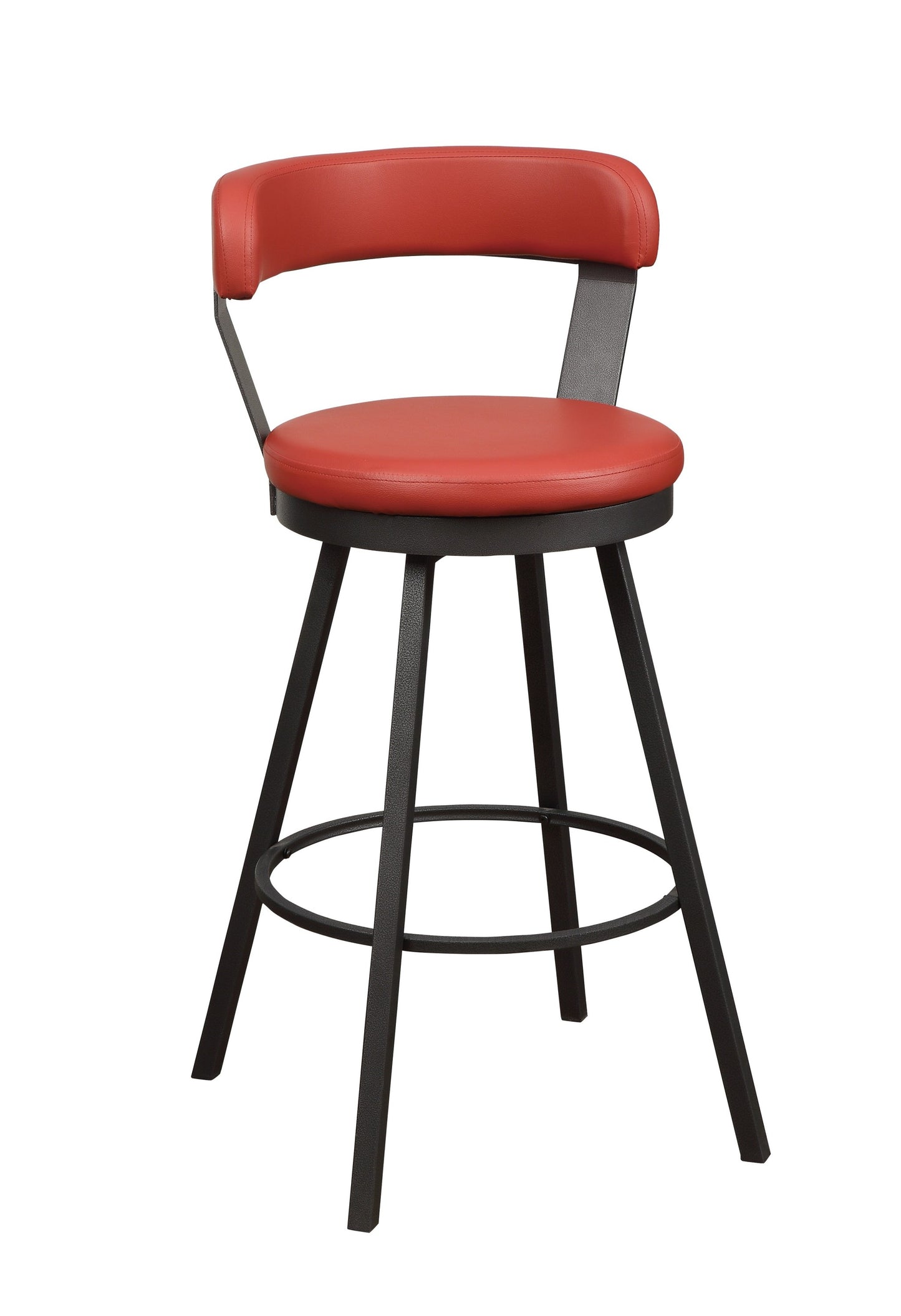 Appart - Set of 2 - 29" Red Faux Leather Swivel Bar Stools with Metal Base & High Back for Dining Room