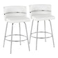 Landon - Set of 2 - 26" White Swivel Counter Stools, Chrome Metal & Faux Leather