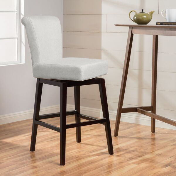 Mansfield- Set of 2 - 26" Beige & Black Fabric Swivel Counter Stools with Espresso Wood Queen Anne Legs, Traditional Design