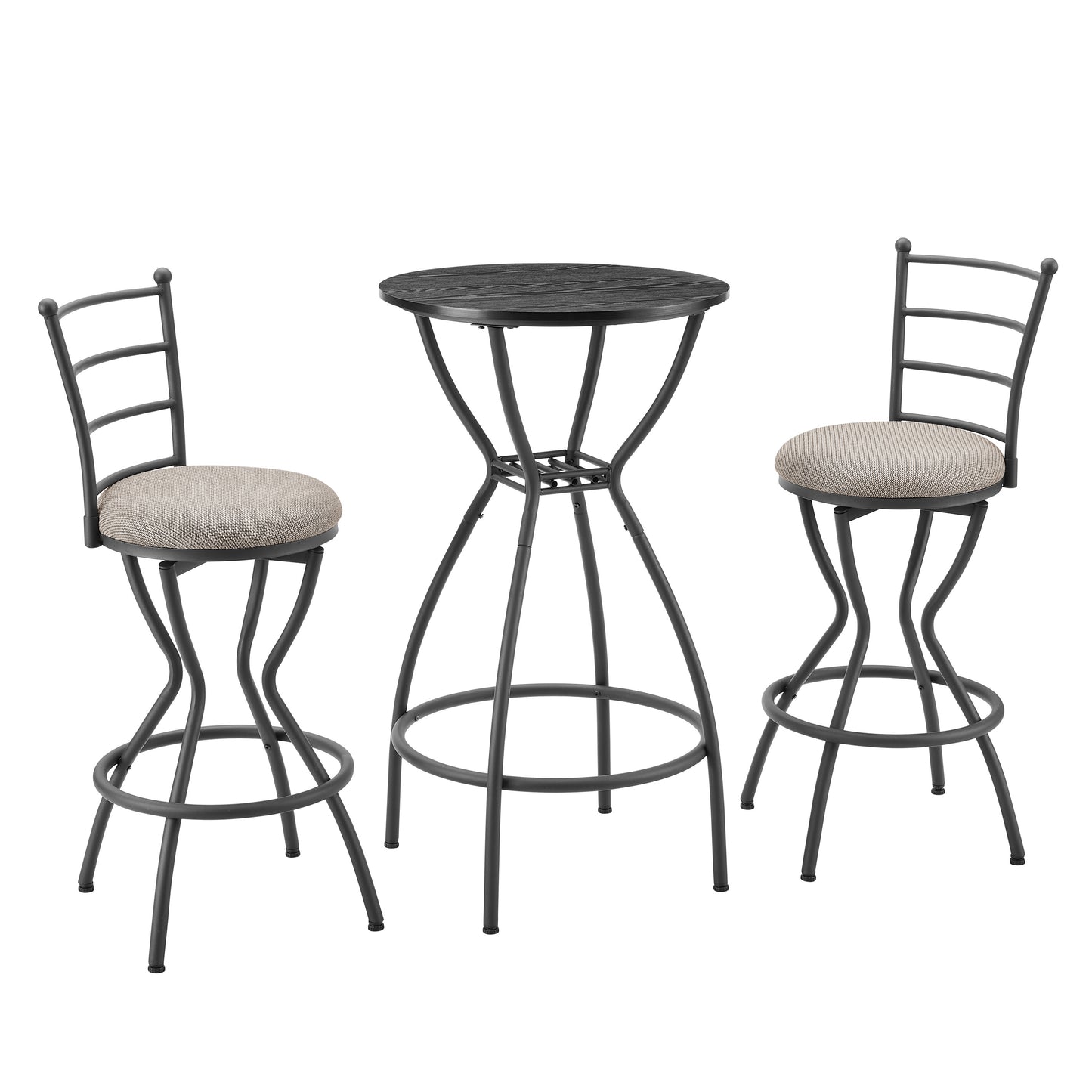 Vanguard - Set of 3 - Black Industrial Counter Height Table with 24" Seat Height Chairs, Metal Back, and Fabric Seats