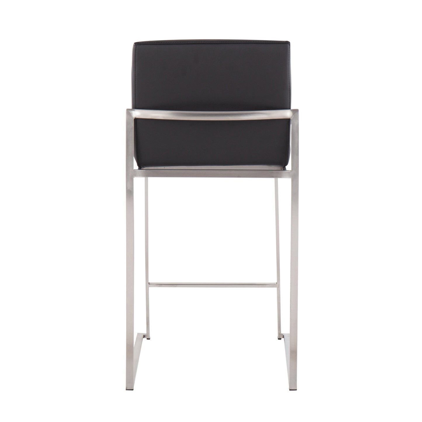 Fairfield - Set of 2 - 24" Black Faux Leather Counter Stools with High Back and Stainless Steel Frame