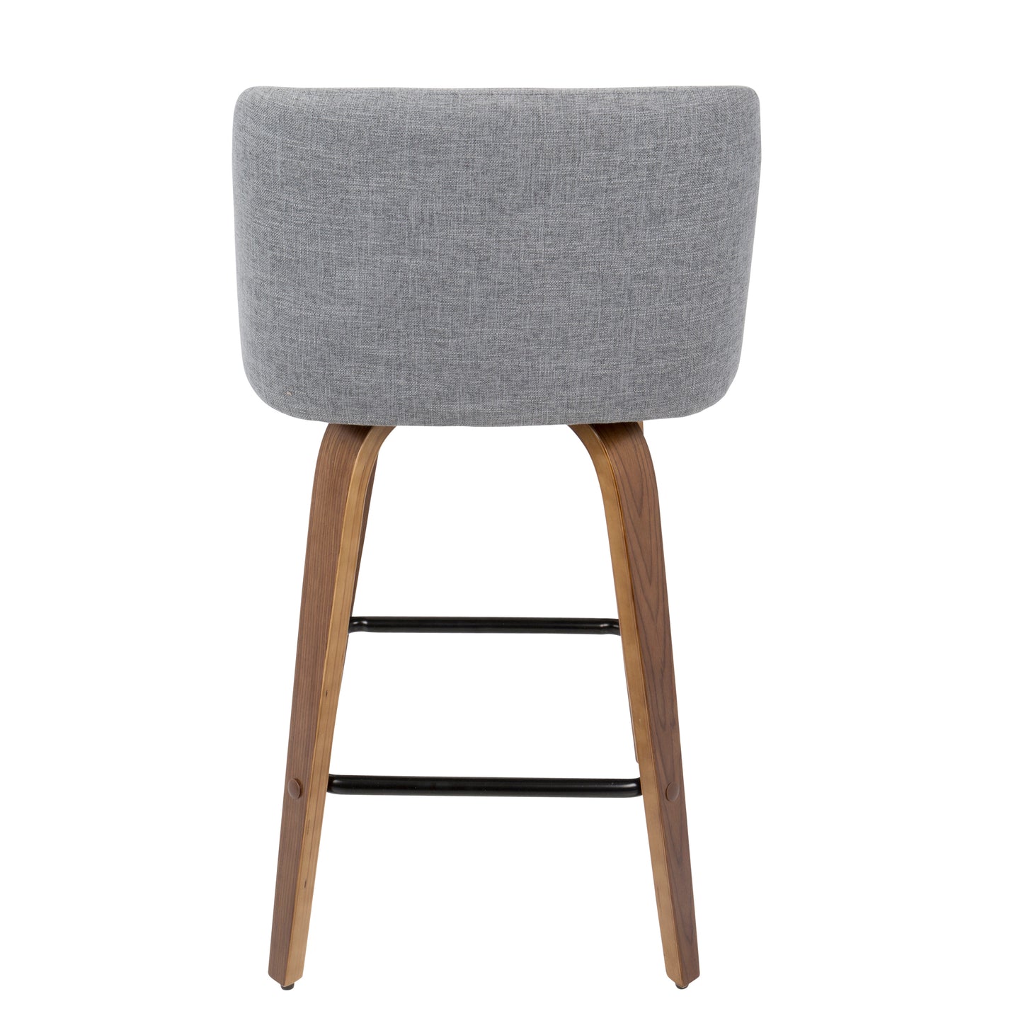 Trilynox - Set of 2 - 24" Mid-Century Modern Counter Stools with Walnut Bentwood Frame, Grey Fabric Upholstery, Footrest, and Fixed Height