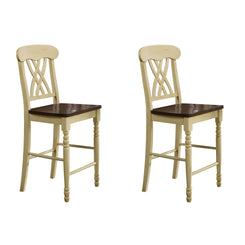 Forestdale - Set of 2 - 29" Buttermilk & Oak Cross Back Counter Height Stools with Scooped Seat and Rubberwood Frame for Dining Room