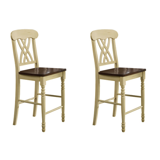 Forestdale - Set of 2 - 29" Buttermilk & Oak Cross Back Counter Height Stools with Scooped Seat and Rubberwood Frame for Dining Room