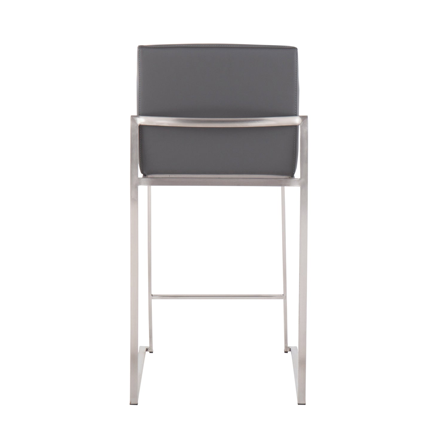 Frosthaven - Set of 2 - 25" Grey Faux Leather High Back Counter Stools with Stainless Steel Frame