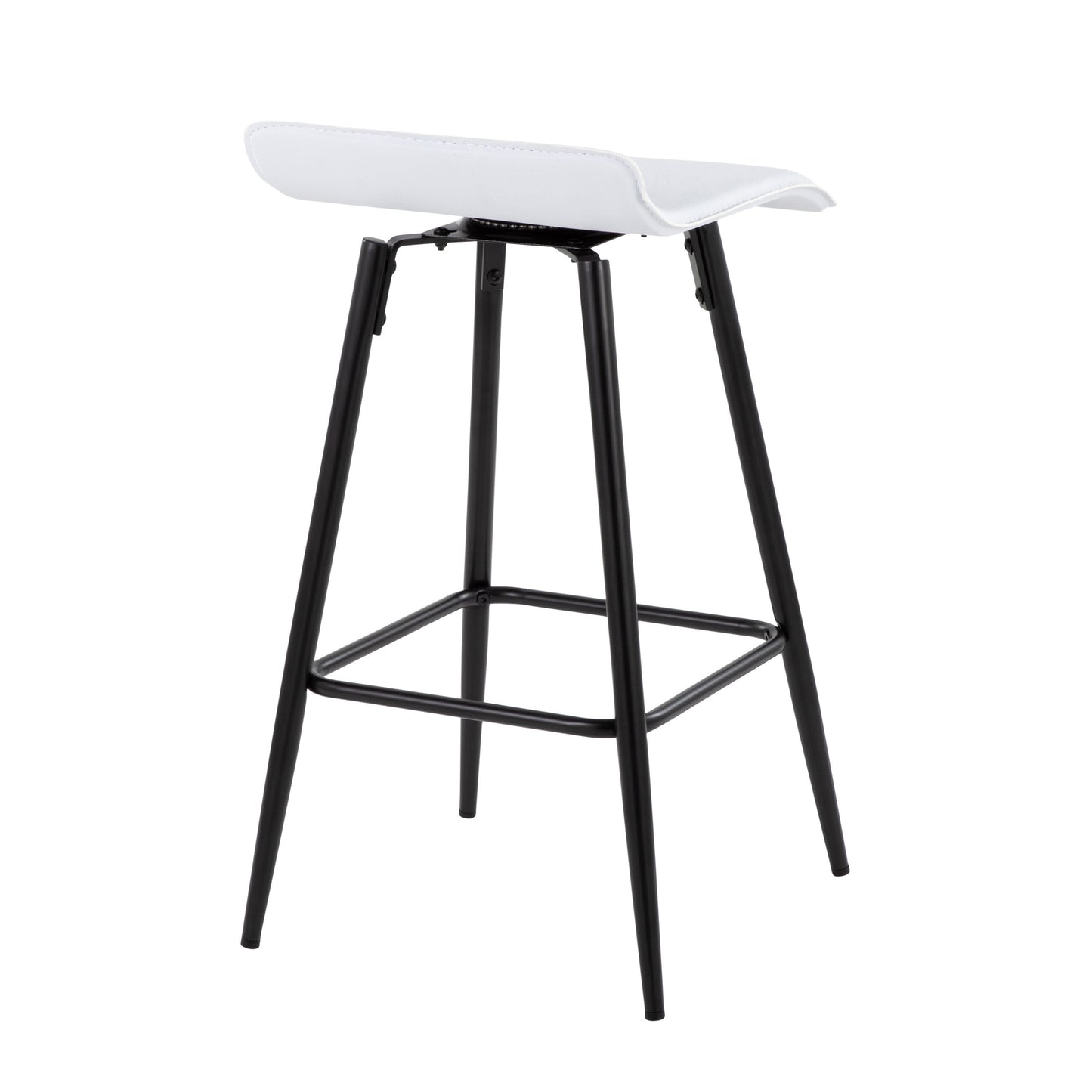 Lachlan - Set of 2 - 16" White Faux Leather Fixed-Height Counter Stools with Black Steel Frame