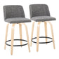 Tameera - Set of 2 - 26" Natural Wood & Grey Fabric Swivel Counter Stools with Black Footrest