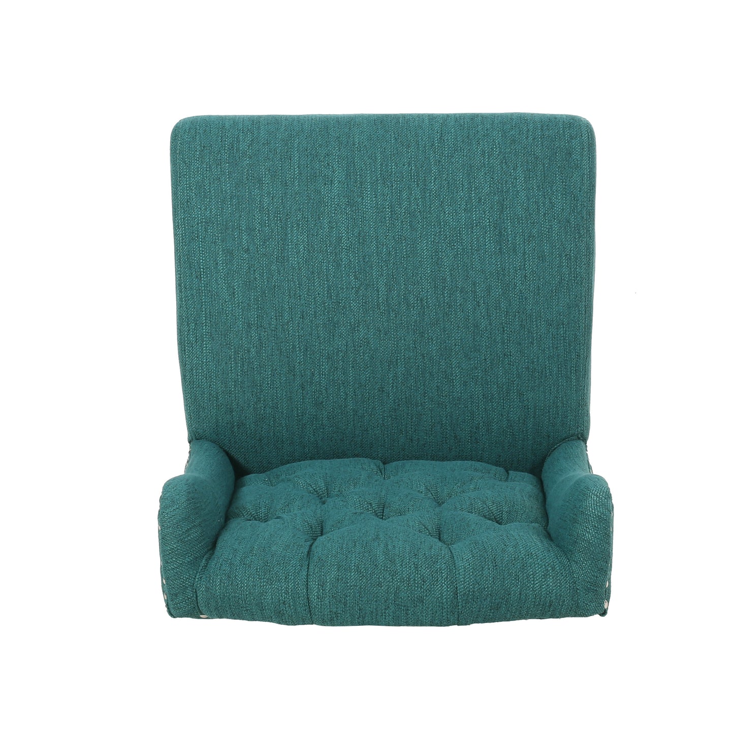 Veleta - Set of 2 - 27" Teal Tufted Wingback Counter Stools with Nailhead Trim and Dark Brown Rubberwood Legs