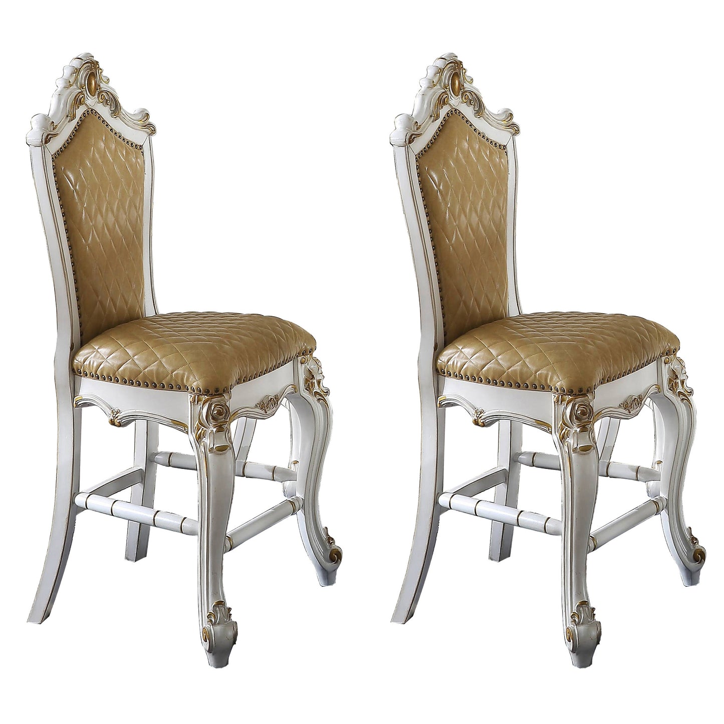 Mayfair - Set of 2 - 24" Butterscotch and Antique Pearl Counter Height Chairs with Solid Back and Faux Leather Upholstery