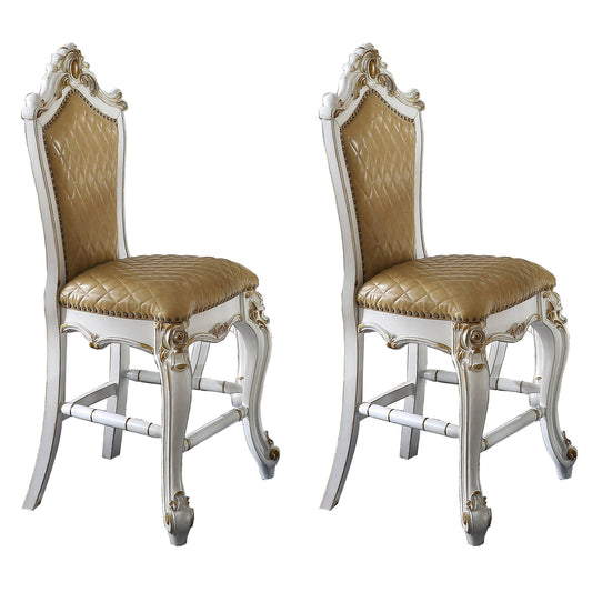 Mayfair - Set of 2 - 24" Butterscotch and Antique Pearl Counter Height Chairs with Solid Back and Faux Leather Upholstery