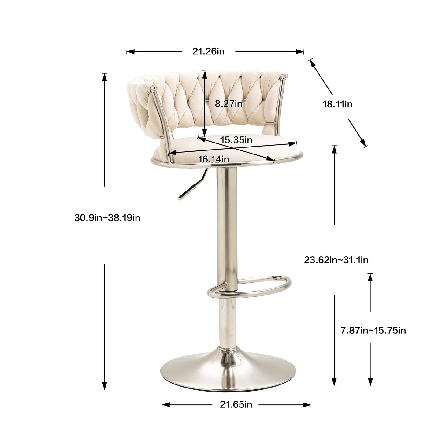 Mynroe - Set of 2 - Ivory Swivel Adjustable Counter Height Bar Stools with Footrest