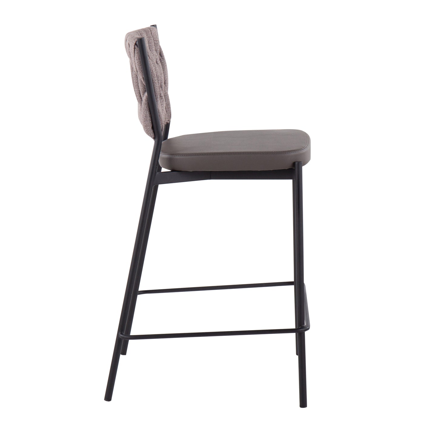 Hartley - Set of 2 - 21" Black Metal Counter Stools with Grey Faux Leather Seat and Light Brown Fabric Backrest