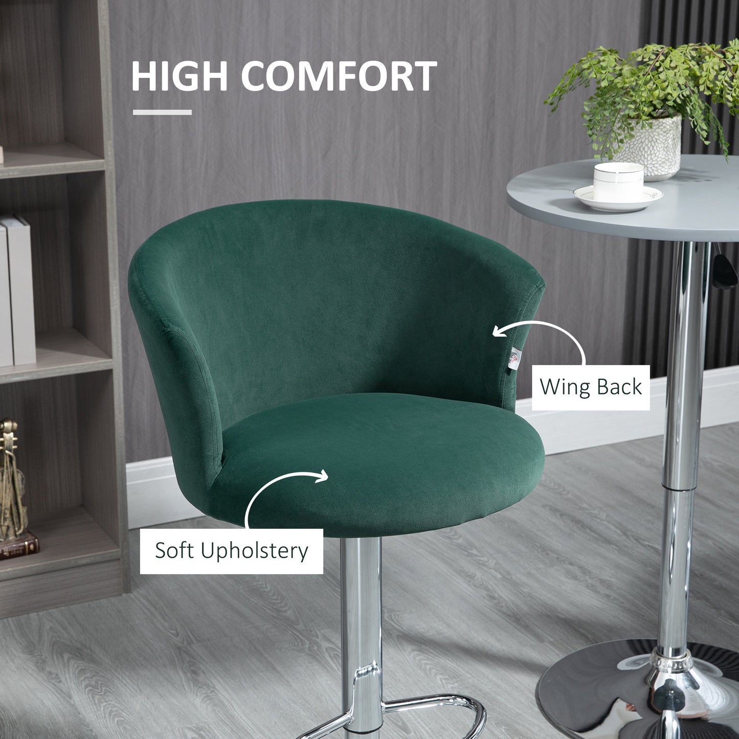 Harkins - Set of 2- 25" Adjustable Swivel Bar Stools, Dark Green Velvet Upholstery, Counter Height with Footrest (22.8" x 22.8" x 42.5") for Kitchen or Dining Room