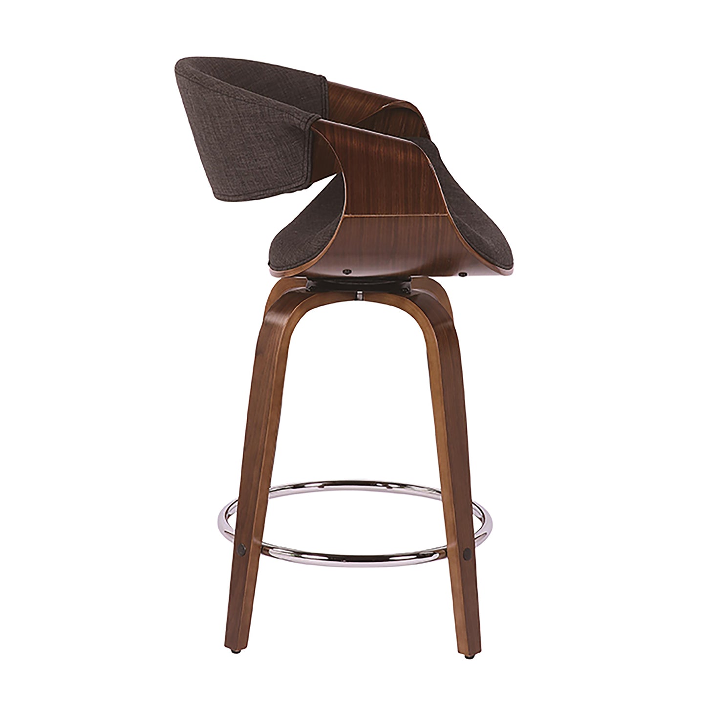 Celvyn - Set of 2 - 30" Mid-Century Modern Swivel Counter Stools in Charcoal Fabric with Walnut Wood Base