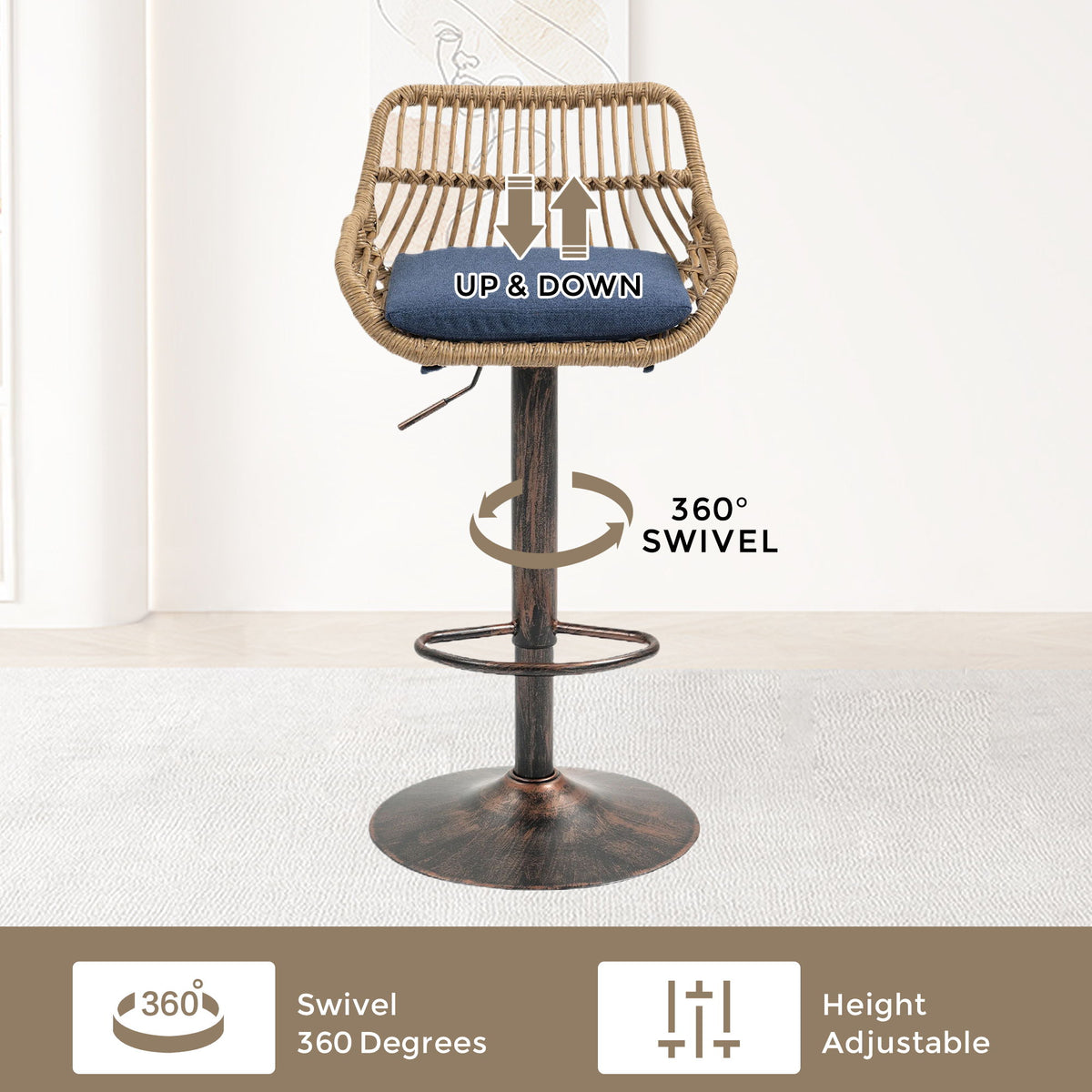 Modern Swivel Bar Stools Adjustable Counter Chairs With Footrest (Set of 2)