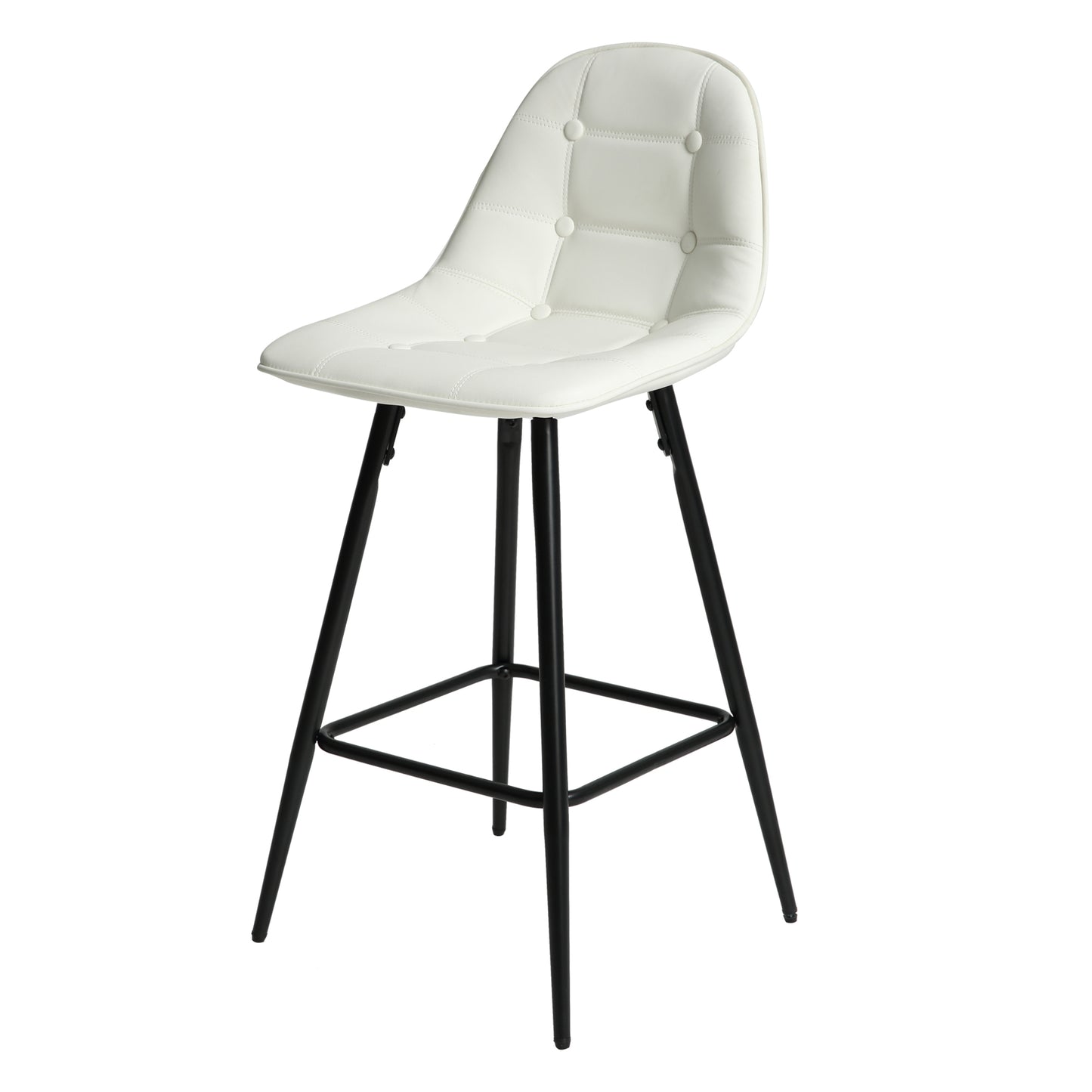 Helmsley - Set of 2 - 26" White Faux Leather Bar Stools with Back & Footrest - Modern Metal Counter Height Stools for Kitchen & Home Bar, Armless Chairs