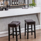 Hamiltonian - Set of 2 - 26" Counter Height Bar Stools - Backless Brown Faux Leather Farmhouse Kitchen Island Chairs