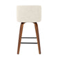 Tyver - Set of 2 - 26" Walnut and Cream Fabric Counter Stools with Mid-Century Modern Design