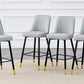 Hamilton - Set of 2 - 29" Light Gray PU Bar Stools with Gold-Decorated Black Metal Legs and Footrest