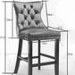 Saxon - Set of 2 - 30" Seat Height Light Velvet Upholstered Bar Stools with Button Tufted Back, Wooden Legs, and Chrome Nailhead Trim